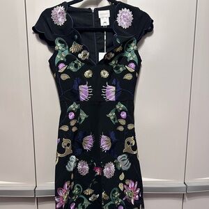 Foxiedox by Anthropologie - Black Embroidered Floral Midi Dress